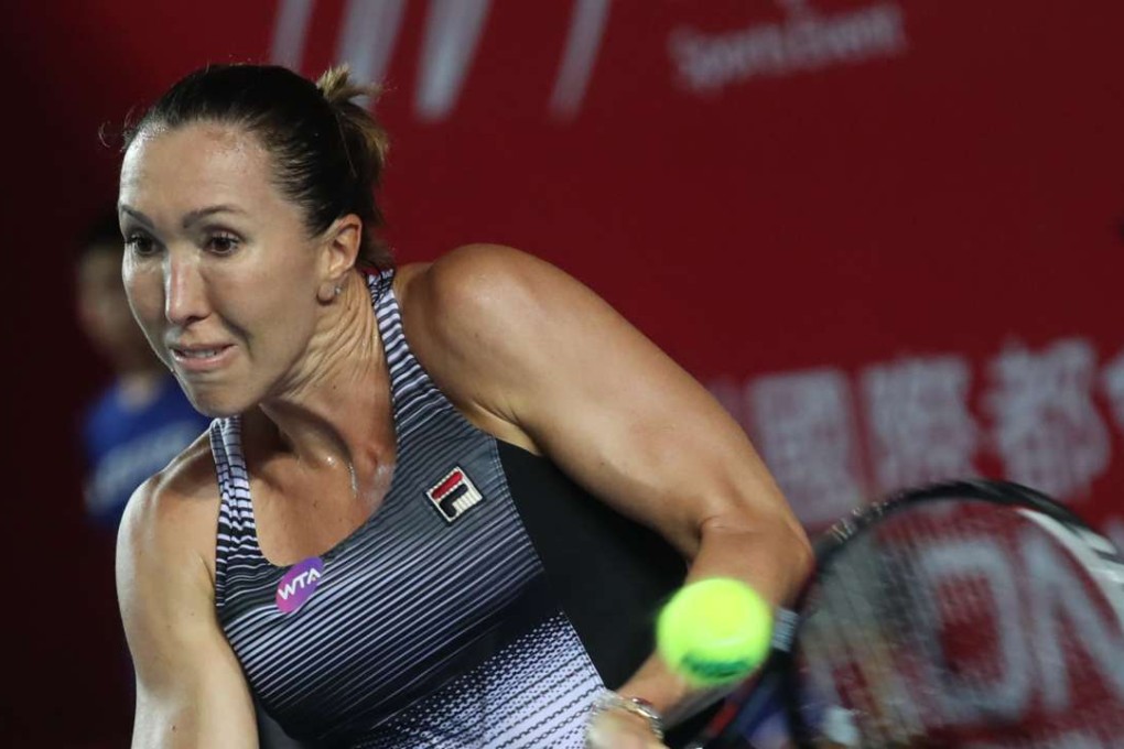 Serbia’s Jelena Jankovic returns against Caroline Wozniacki of Denmark during their semi-final at the Hong Kong Open. Photos: Bruce Yan