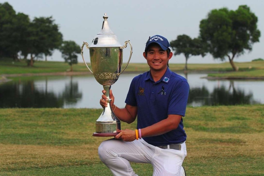Thai Pavit Tangkamolpraset with the winner's trophy. Photo: Asian Tour