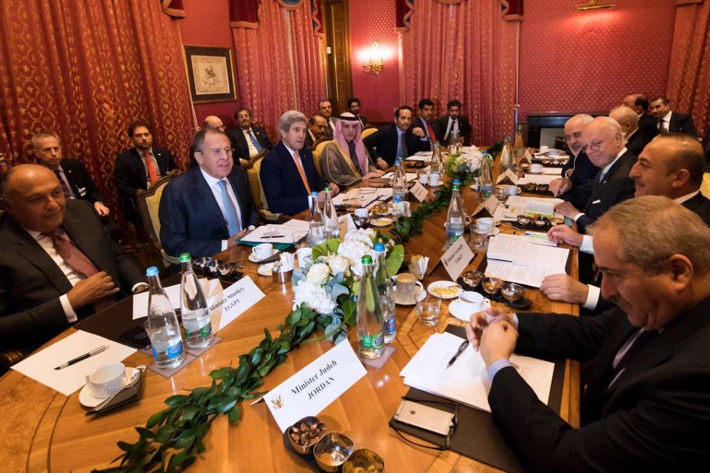 US Secretary of State John Kerry hosted Russian Foreign Minister Sergei Lavrov and seven foreign ministers from the region – from Iran, Iraq, Saudi Arabia, Turkey, Qatar, Jordan and Egypt. Photo: AFP
