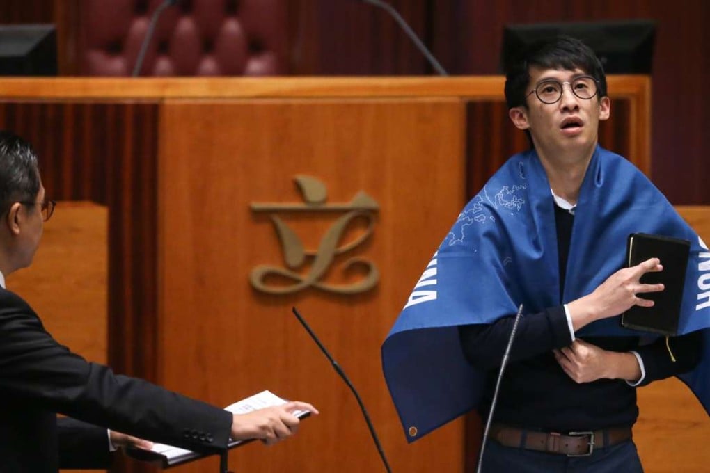 Sixtus “Baggio” Leung during the controversial oath-taking session in Legco. Photo: Sam Tsang