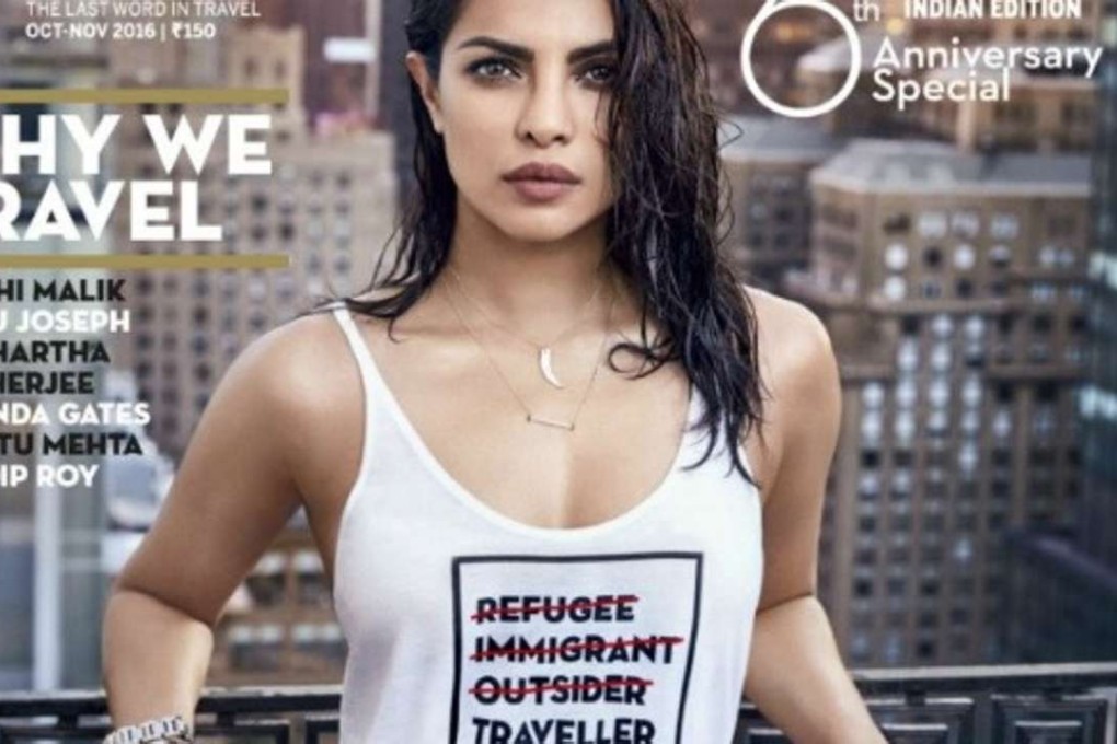 The 34-year-old former Miss World is featured on the cover of the October edition of Condé Nast Traveller IndiaI. Photo: Twitter