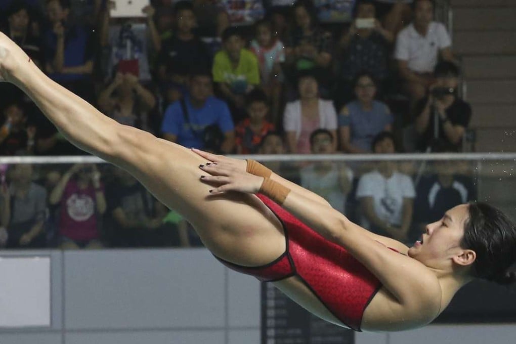 Olympic champion diver Chen Ruolin in action during the demonstration by mainland Olympians at Victoria Park Swimming Pool. 28AUG16