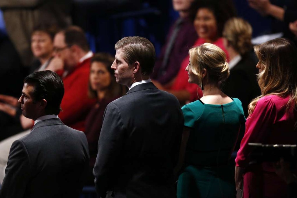The Trump family, from left: Donald Trump Jr., Eric Trump, Ivanka Trump, and Melania Trump, stand in the audience ahead of the second presidential debate on October 9. Photo: Bloomberg
