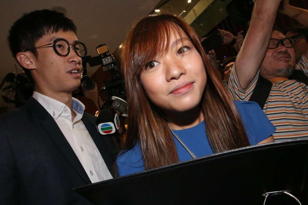 Lawmaker-elects Sixtus Baggio Leung Chung-hang and Yau Wai-ching of Youngspiration at the Legislative Council in Tamar, Hong Kong. Photo: David Wong