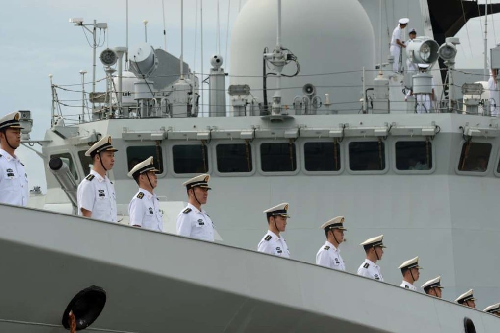 Chinese navy personnel aboard a People's Liberation Army Navy frigate during a visit to Myanmar on October 4. File photo: AFP