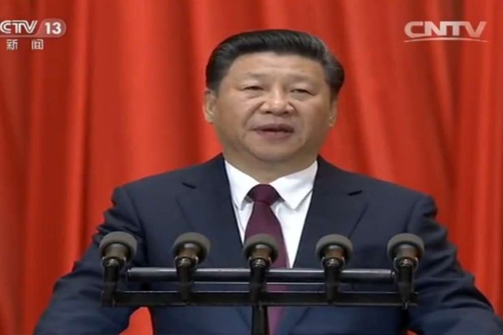 Xi Jinping speaks at the 80th anniversary of the Long March, at the Great Hall of the People in Beijing on Friday morning. Photo: SCMP Pictures