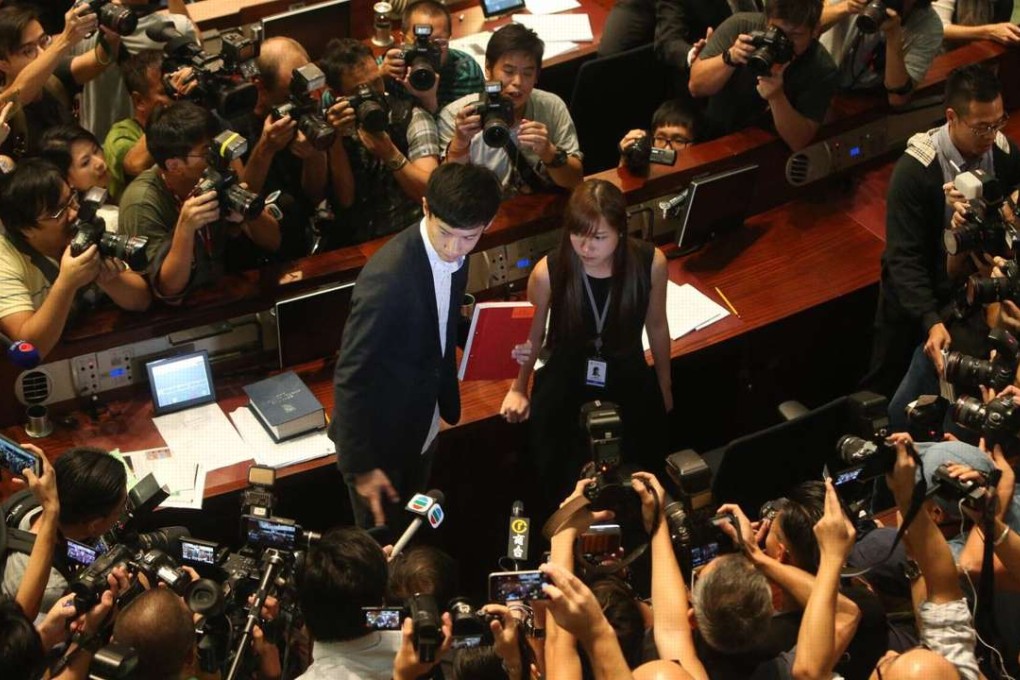 Baggio Leung and Yau Wai-ching inside Legco. Photo: Dickson Lee.