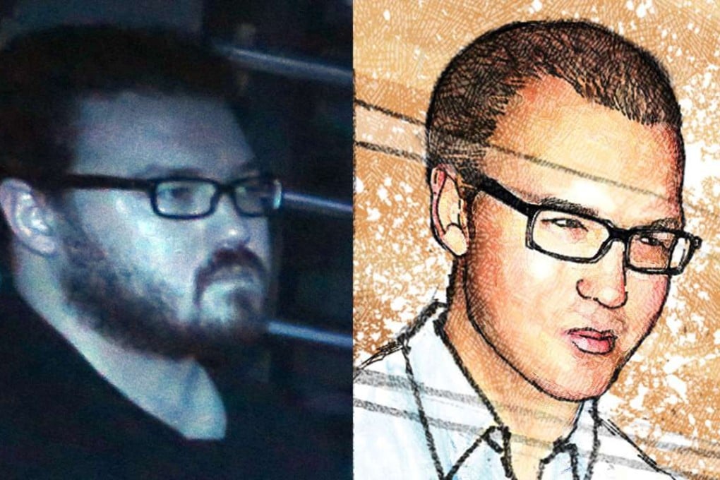 British banker Rurik Jutting in 2014 (left) and in court on Tuesday (right). Photo: Sam Tsang. Drawing: Henry Wong