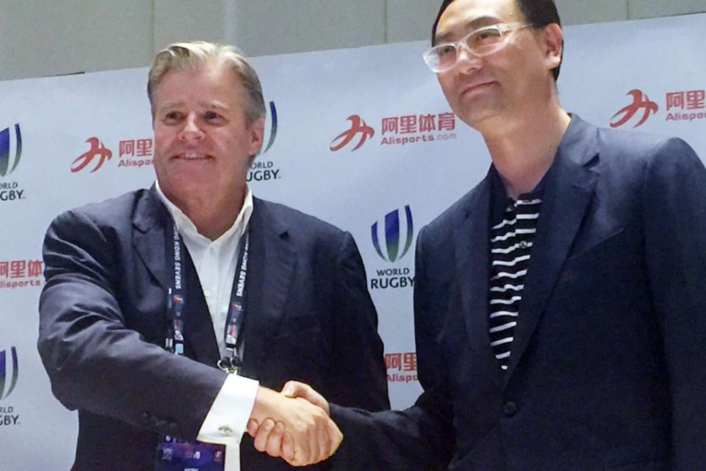 World Rugby chief executive Brett Gosper (left) and Alisports CEO Zhang Dazhong. Photo: SCMP Pictures