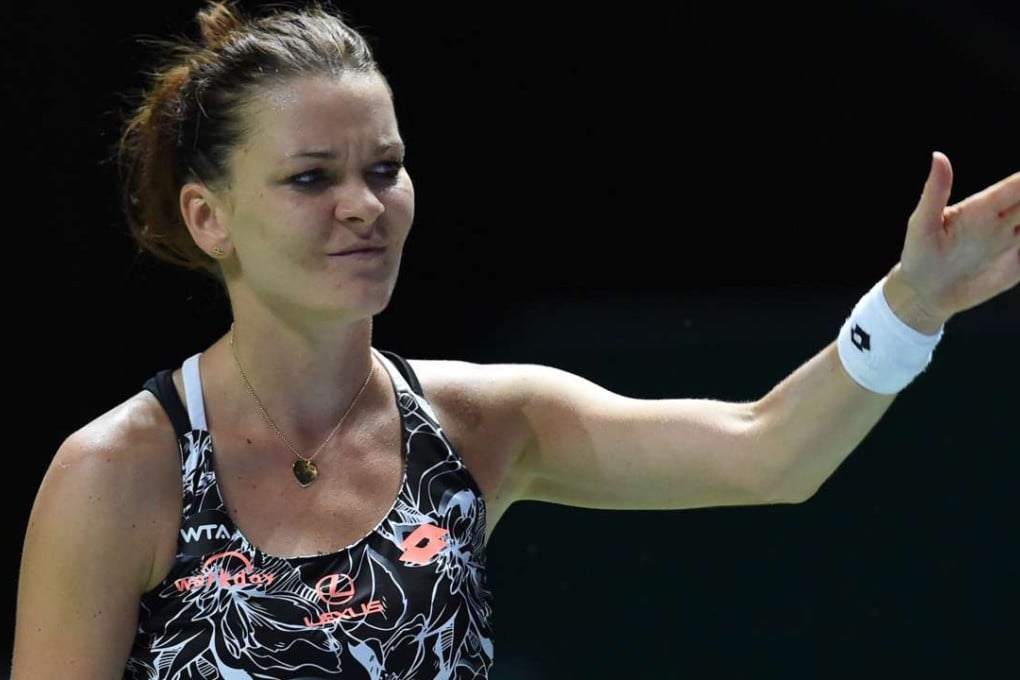 Poland's Agnieszka Radwanska is unhappy with her play against Karolina Pliskova in Singapore on Friday. Photo: AFPS