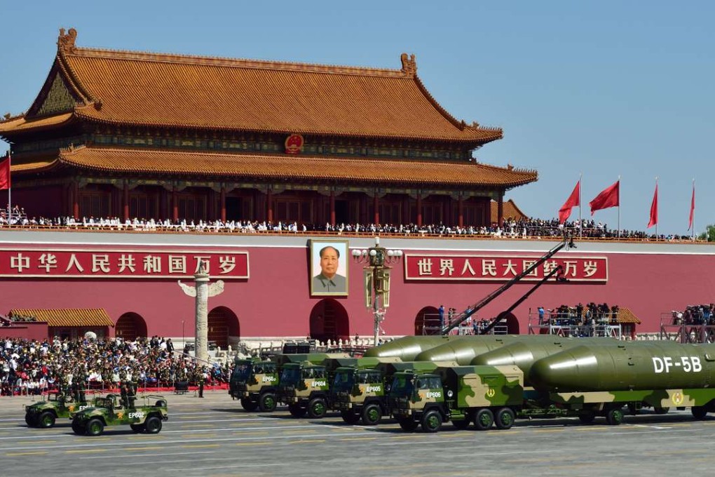Nuclear missiles are displayed in a military parade in Beijing on September 3, 2015, to mark the 70th anniversary of wartime victory. Photo: Xinhua