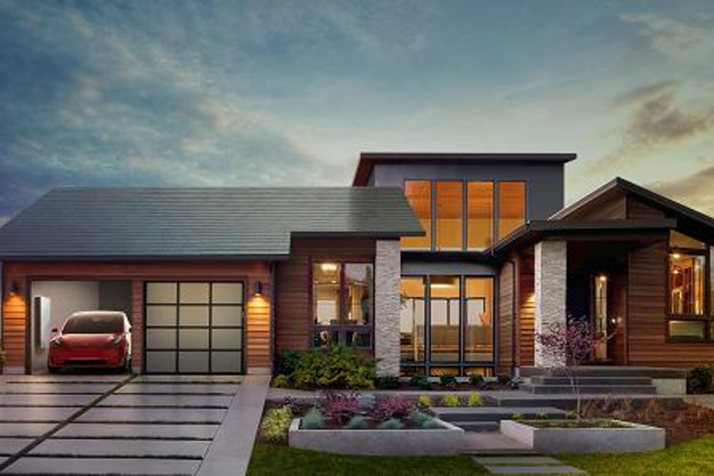 An image of Tesla’s solar roof, new Powerwall 2 and Tesla charger. Photo: Tesla