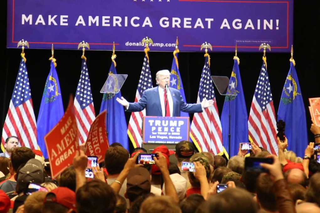US Republican presidential candidate Donald Trump speaks at the rally at The Venetian in Las Vegas, Nevada, on Sunday. Photo: Catherine Wong