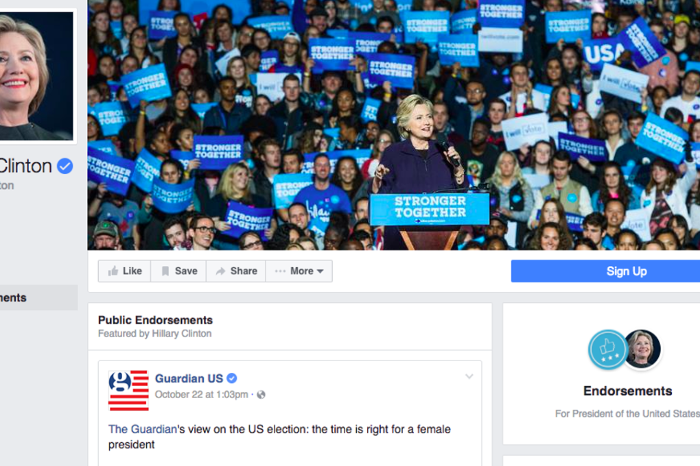 Candidates can feature public endorsements on Facebook. Photo: Facebook