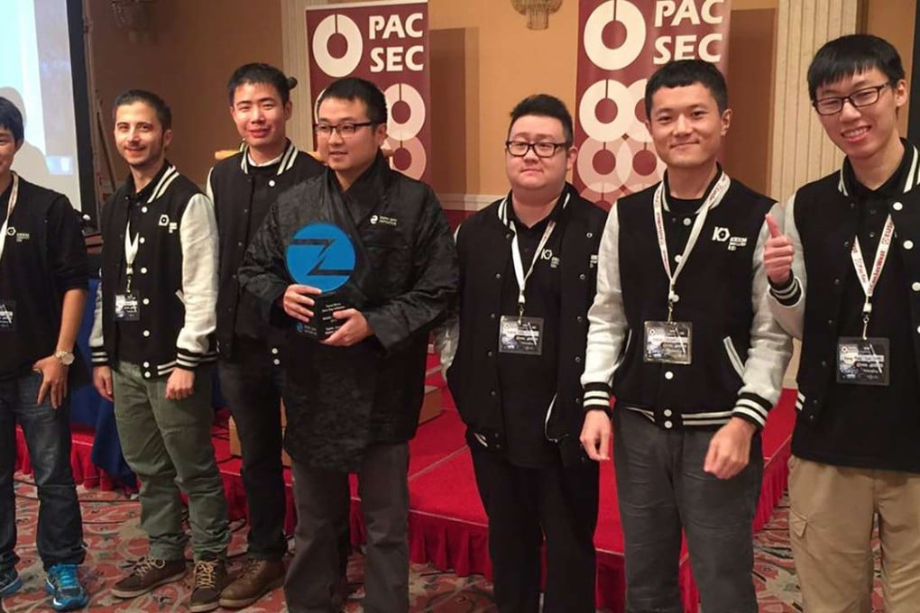Members of the Keen Security Lab celebrate their victory at the phone hacking competition. Photo: SCMP Pictures