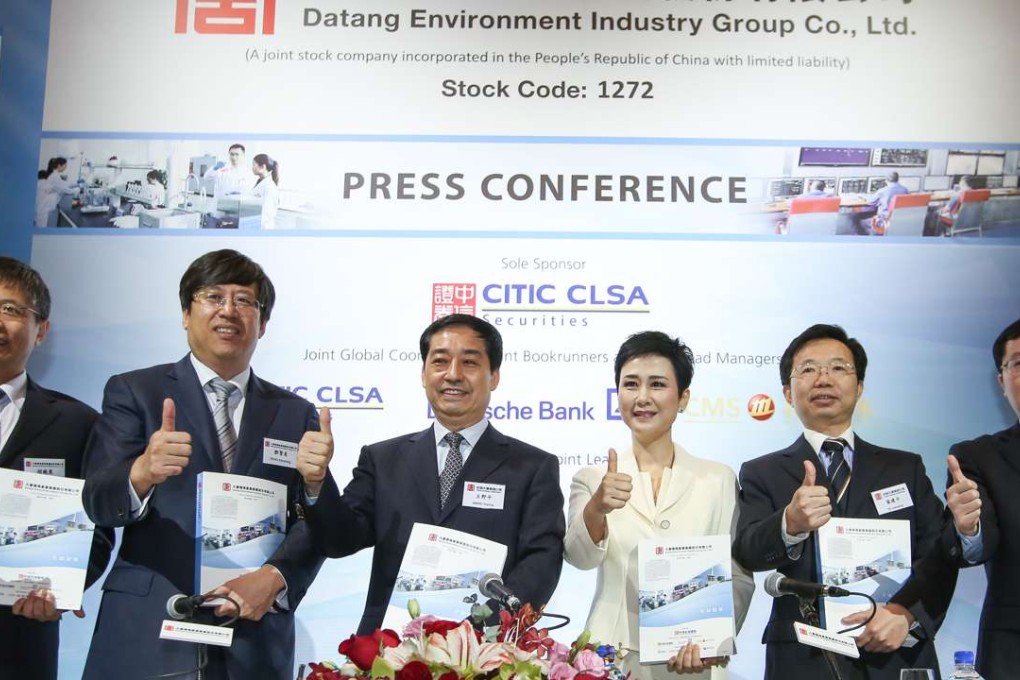 Executives from Datang Group and Datang Environment Industry at the IPO media briefing in Hong Kong on Wednesday. Photo: Edmond So