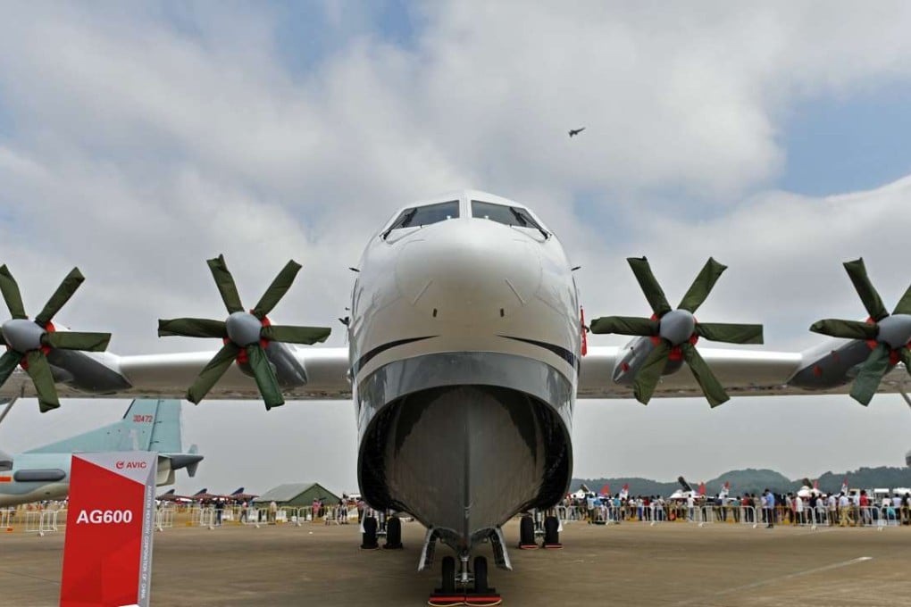 The amphibious aircraft AG600 is displayed for the 11th China International Aviation and Aerospace Exhibition in Zhuhai. Photo: Xinhua