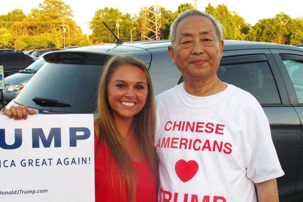Jack Wang Zhengxian(right) with another Trump supporter. Photo: SCMP Pictures