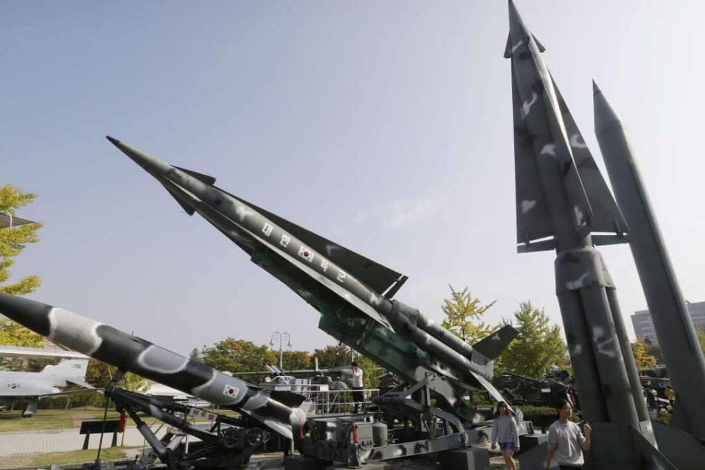 A mock North Korea's Scud-B missile, right, and South Korean missiles displayed at Korea War Memorial Museum in Seoul, South Korea. Photo: AP