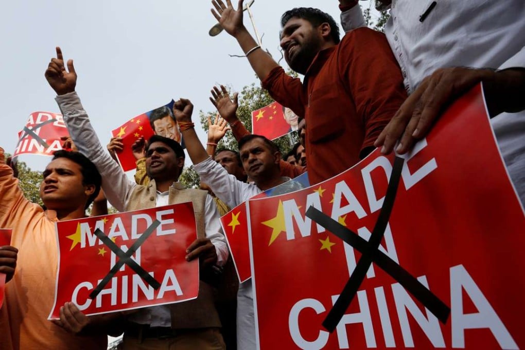 Demonstrators call for a boycott of Chinese products at a rally in New Delhi last month. Photo: Reuters