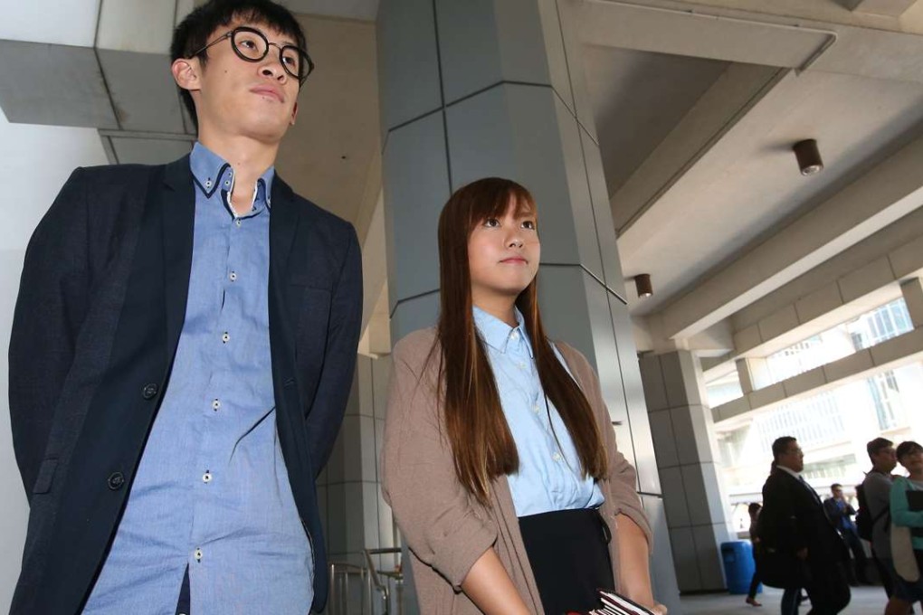 Baggio Leung and Yau Wai-ching at the High Court for the landmark hearing. Photo: David Wong