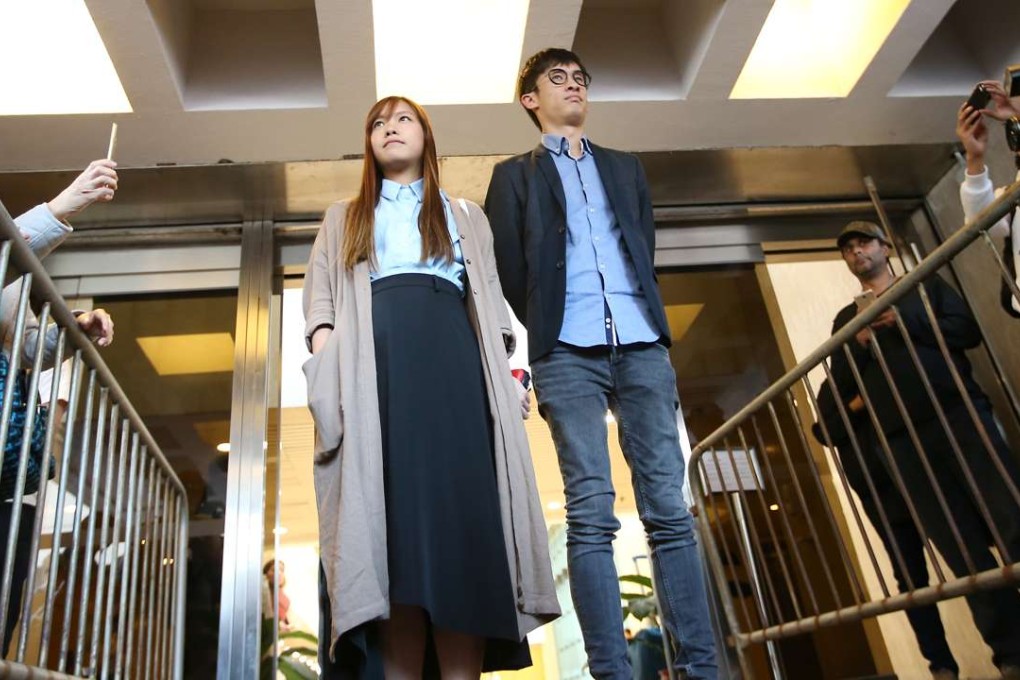 Yau Wai-ching and Baggio Leung leave the High Court after the hearing. Photo:David Wong