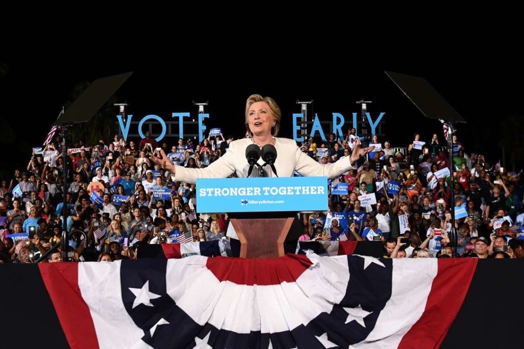 US Democratic presidential nominee Hillary Clinton speaks during a campaign rally in Fort Lauderdale, Florida. Photo: AFP