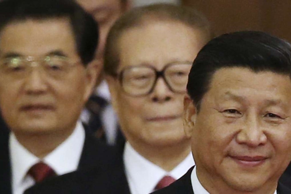 Communist Party general secretary Xi Jinping (right) and predecessors Hu Jintao and Jiang Zemin in Beijing in 2014. Photo: Reuters