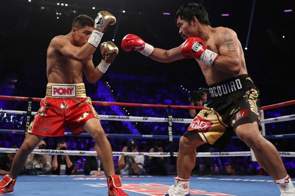 Manny Pacquiao of the Philippines and Jessie Vargas square off during their WBO welterweight championship fight at the Thomas & Mack Centre. Photo: AFP