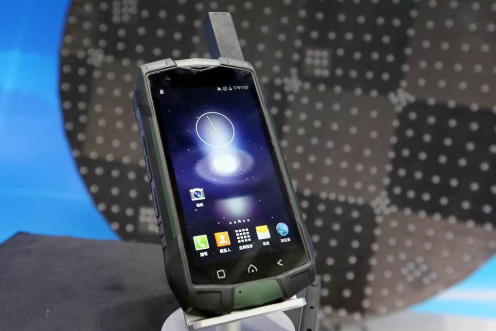 China Aerospace Science and Technology Corporation’s satellite smartphone on display at Airshow China in Zhuhai. Photo: Dickson Lee