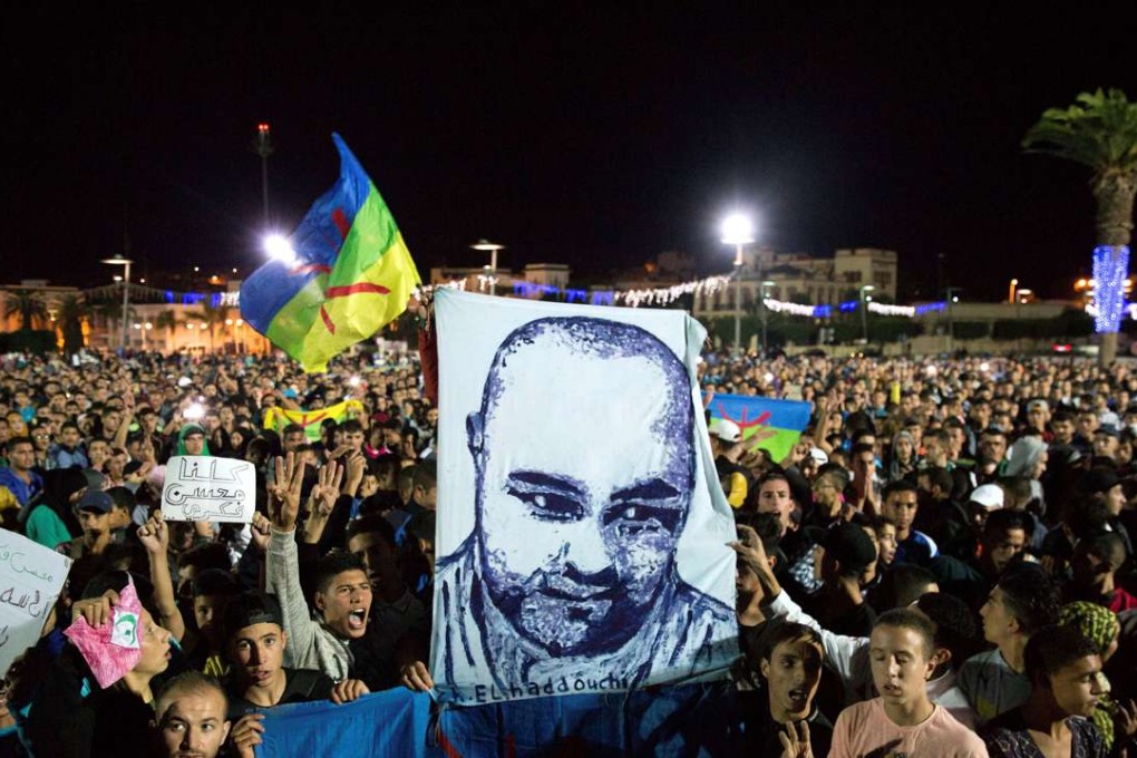 Protesters take part in a rally after the death of Mouhcine Fikri, a Moroccan fishmonger who was crushed to death inside a rubbish truck as he tried to retrieve fish confiscated by police, in the northern city of Al Hoceima. Photo: Reuters