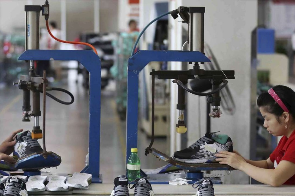 Manufacturing jobs, such as these workers assembling trainers at a factory in Jinjiang city, don’t offer wages that would appeal to American workers. Photo: Chinatopix Via AP