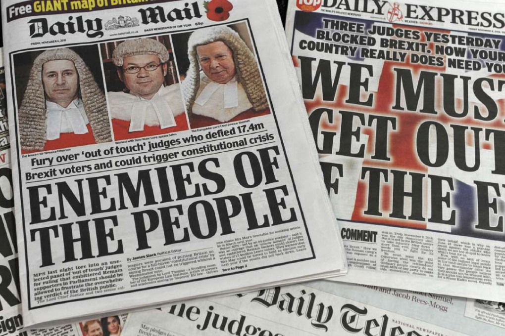 A selection of front pages of British newspapers taken on November 4, following the High Court ruling that the government does not have the power on its own to trigger Article 50 of the Lisbon Treaty. Photo: AFP