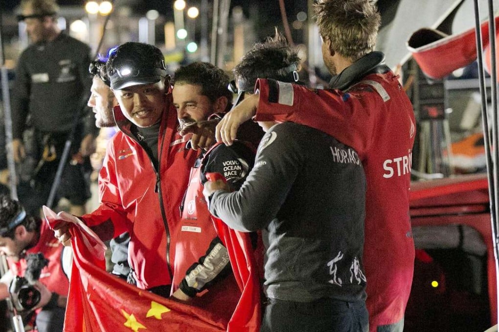 Dongfeng Race Team celebrate winning the six leg of the last Volvo Ocean Race in Newport, Rhode Island. Photo: AFP