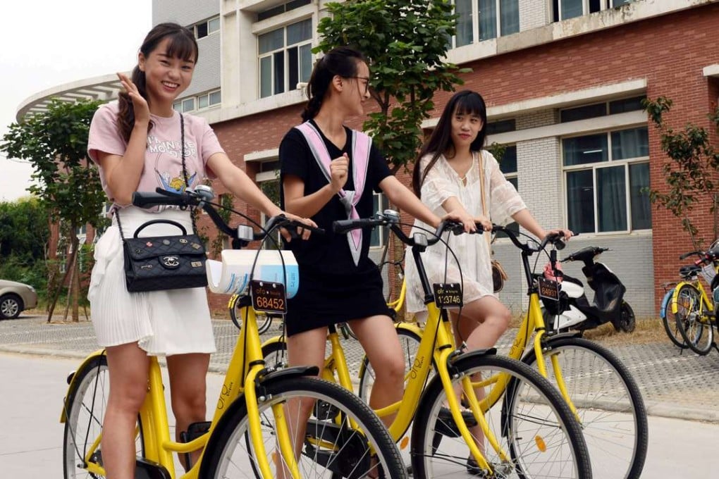 Students use sharing bicycles at a campus in Zhengzhou, Henan province. Mobike will offer a similar service in major cities like Beijing. Photo: Reuters