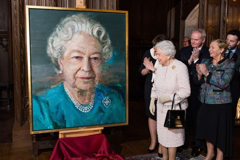 Britain's Queen Elizabeth and the new painting. Photo: AP