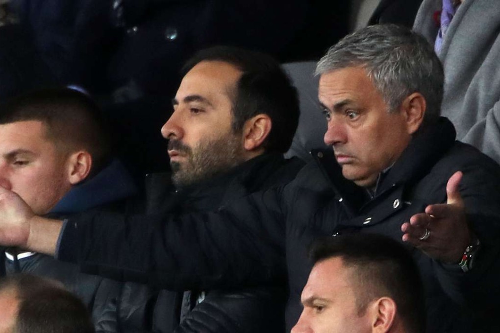 Jose Mourinho watches from the stands against Swansea. Photo: AP