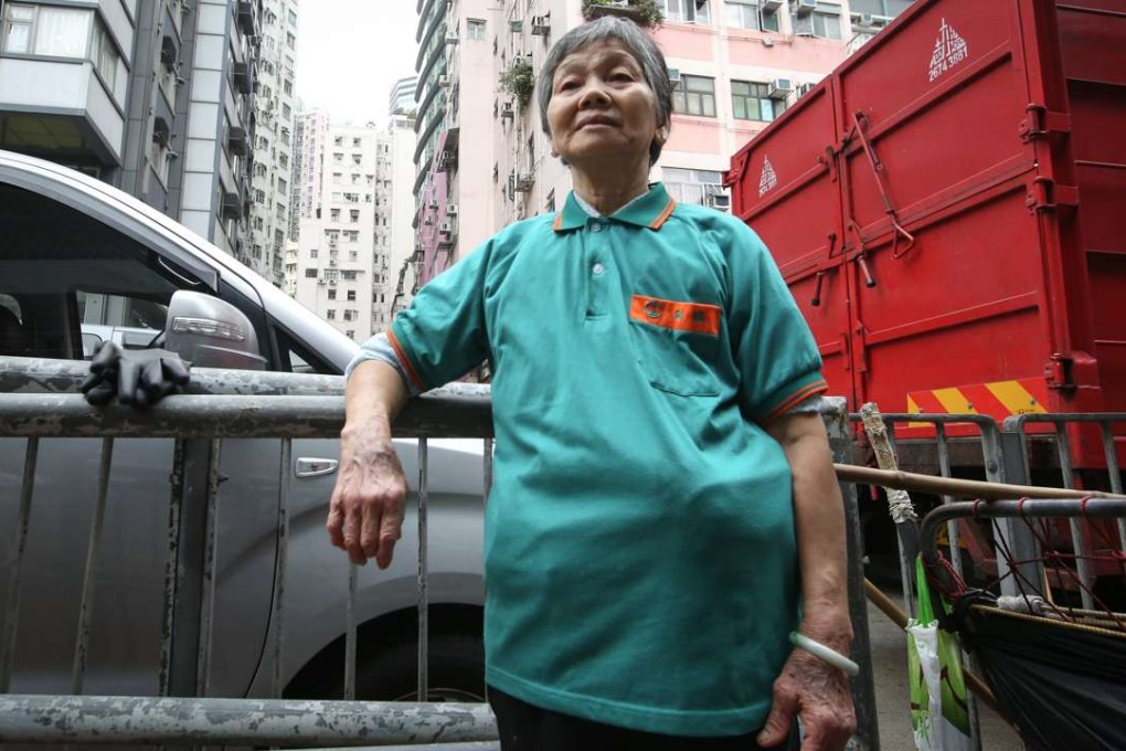 Zhou Zhuan was fined as she did cleaning work at Southorn Playground in Wan Chai. Photo: Edmond So