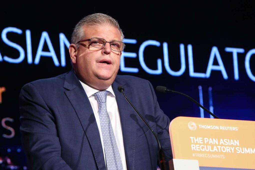 Tom Atkinson, executive director of enforcement, SFC, speaking at the Thomson Reuters 7th Pan Asian Regulatory Summit in Hong Kong. Photo: Edmond So