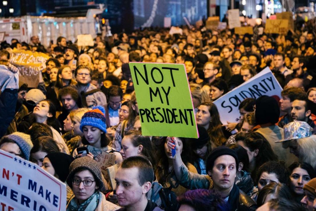 People participate in a protest against the election of Donald Trump in New York on Wednesday. Photo: EPA