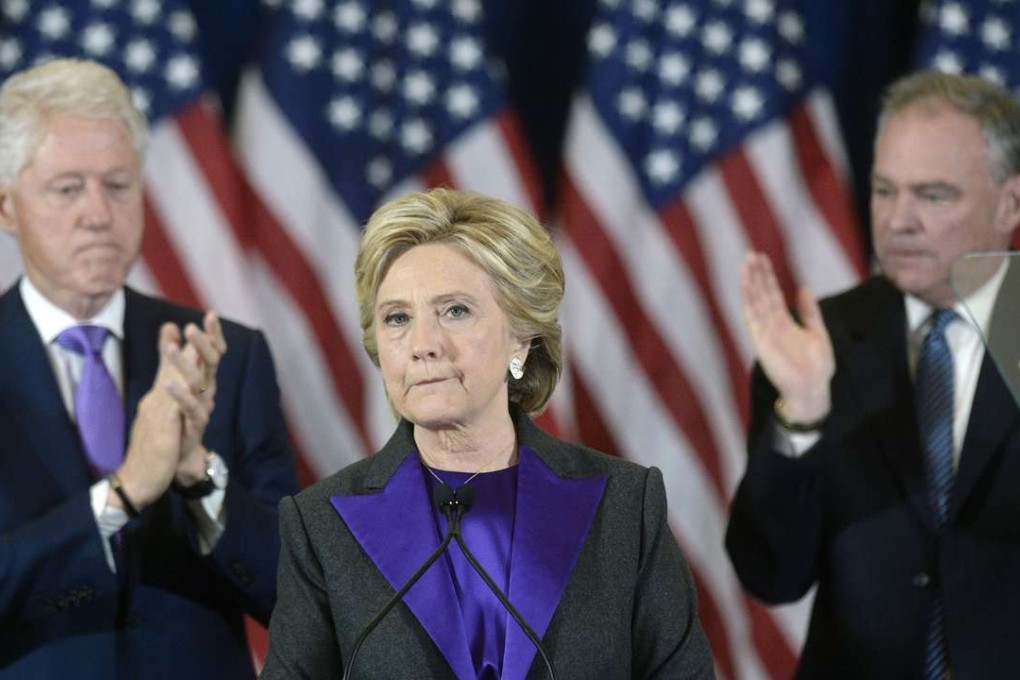 Presidential candidate Hillary Clinton delivers her concession speech on Wednesday, November 9, 2016 from the New Yorker Hotel's Grand Ballroom in New York City. Photo: Abaca Press/TNS