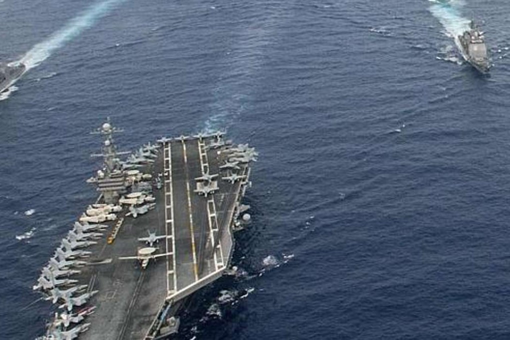 Two US aircraft carriers and their support ships in the Philippine Sea in June. Photo: Reuters