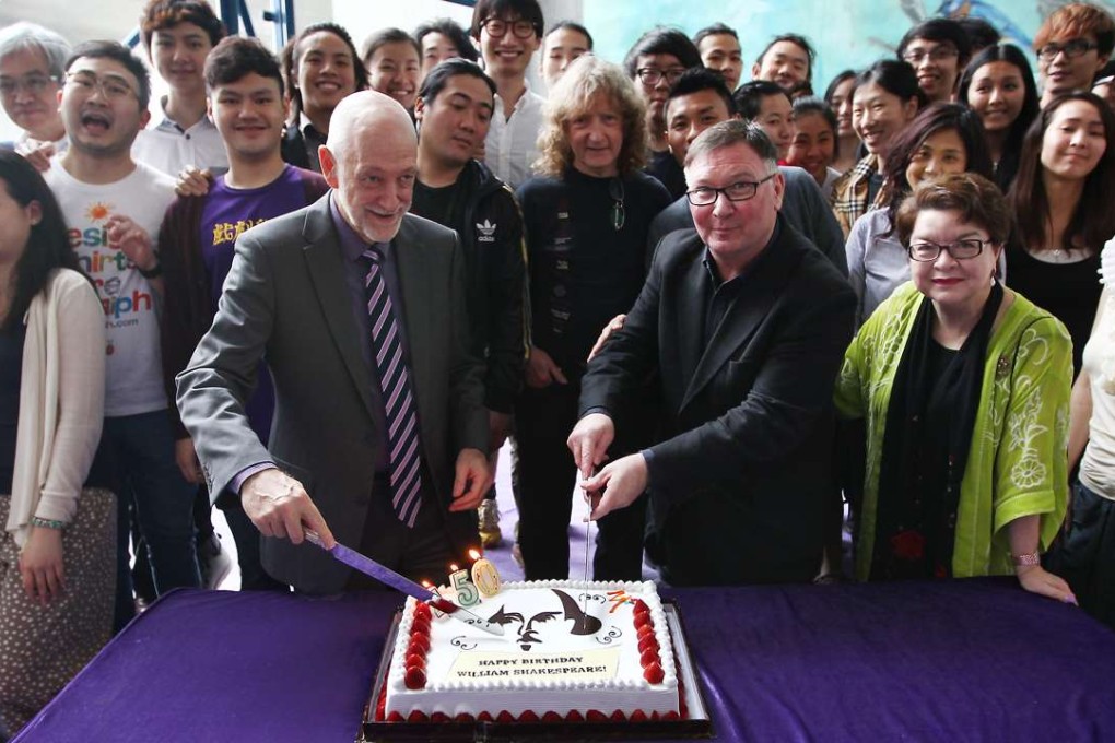 Ceri Sherlock (front right cutting cake) at an event at the Hong Kong Academy for Performing Arts in 2014. Photo: Jonathan Wong