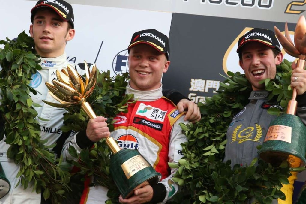 Felix Rosenqvist (centre) of Sweden celebrates last year’s win in Macau. Photos: Nora Tam