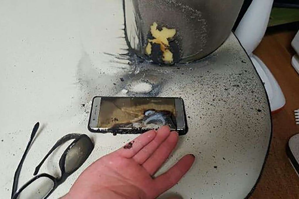 A photo released by a police station in Seoul showing a burned-out Samsung Galaxy Note7 smartphone. Chinese manufacturers are expected to have taken considerable market share off the South Korean giant in the wake of the scandal. Photo: AFP