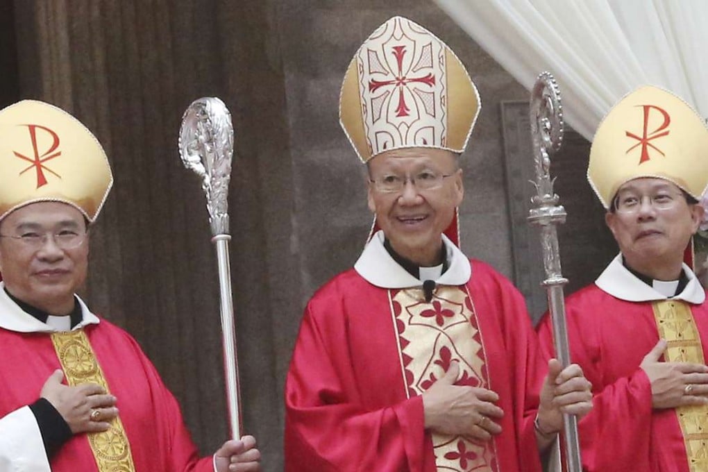 Bishop Michael Yeung Ming-cheung (left), Bishop of Hong Kong Cardinal John Tong Hon and bishop Stephen Lee Bun-sang. Photo: SCMP Pictures