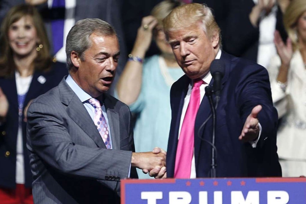Donald Trump, right, welcomes pro-Brexit British politician Nigel Farage to speak at a campaign rally in Jackson, Mississippi in August. The rise of Trump and the British Brexit vote helped spur use of the term ‘post-truth’. Photo: AP