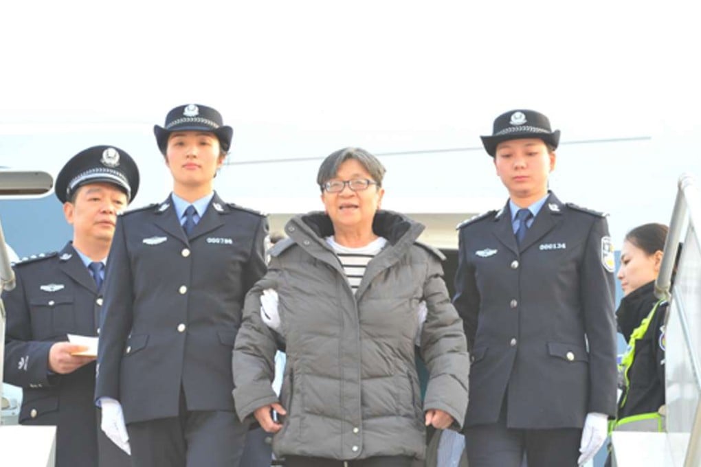 Former Wenzhou deputy mayor Yang Xiuzhu arrives in Beijing on a flight from the US on Wednesday afternoon. Photo: SCMP Pictures