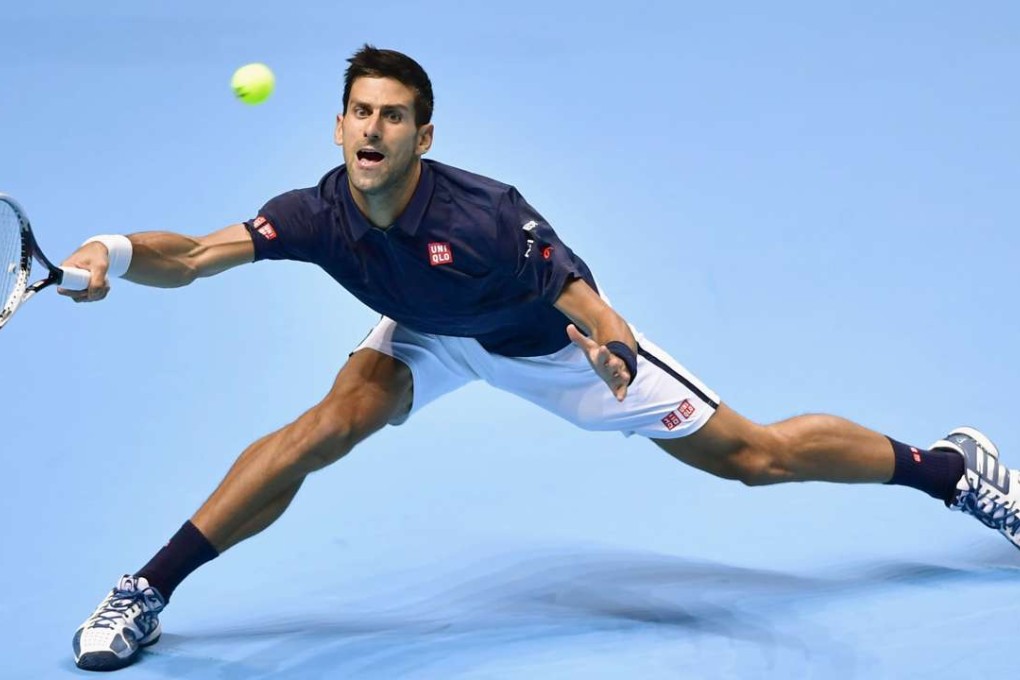 Novak Djokovic of Serbia faces off against Milos Raonic of Canada during an ATP World Tour Finals match in London on Nov. 15, 2016. Djokovic won 7-6, 7-6. (Kyodo) ==Kyodo