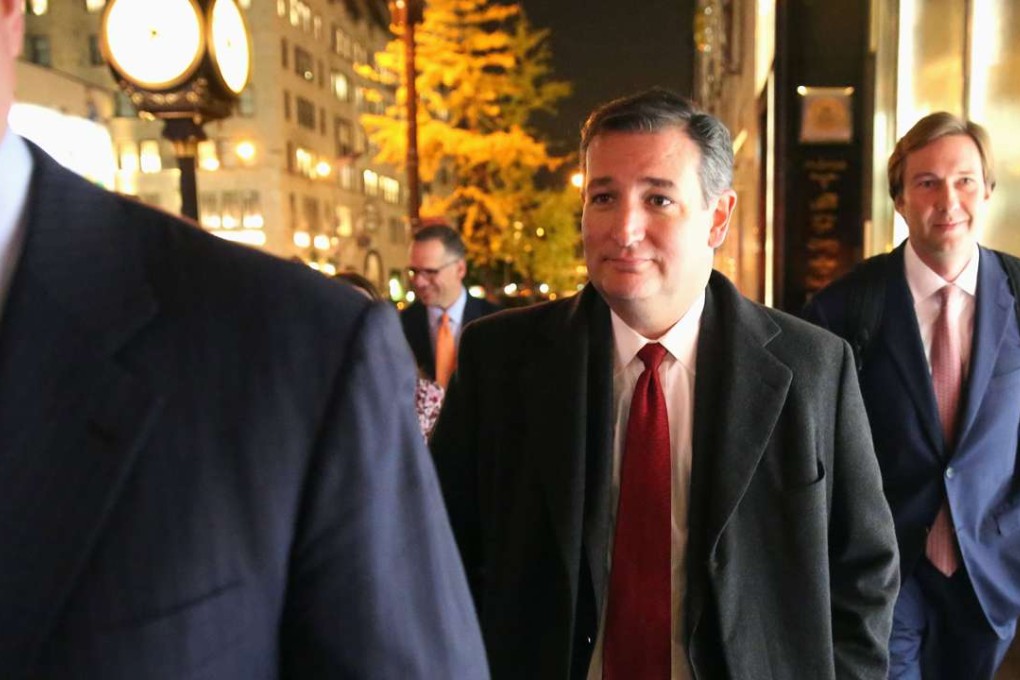 Senator Ted Cruz departs Donald Trump's Trump Tower in New York on Tuesday evening. Photo: Reuters